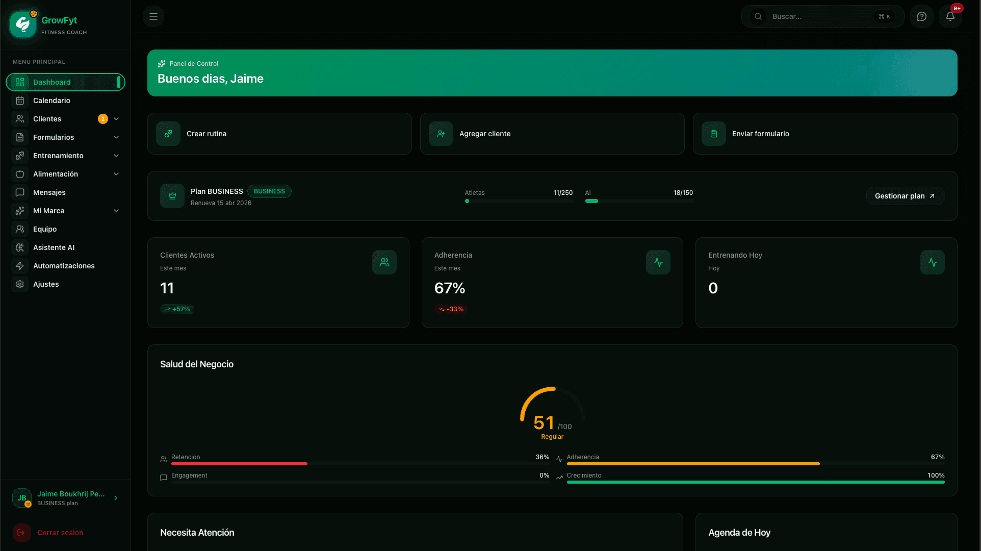 Vista previa de la app móvil GrowFyt